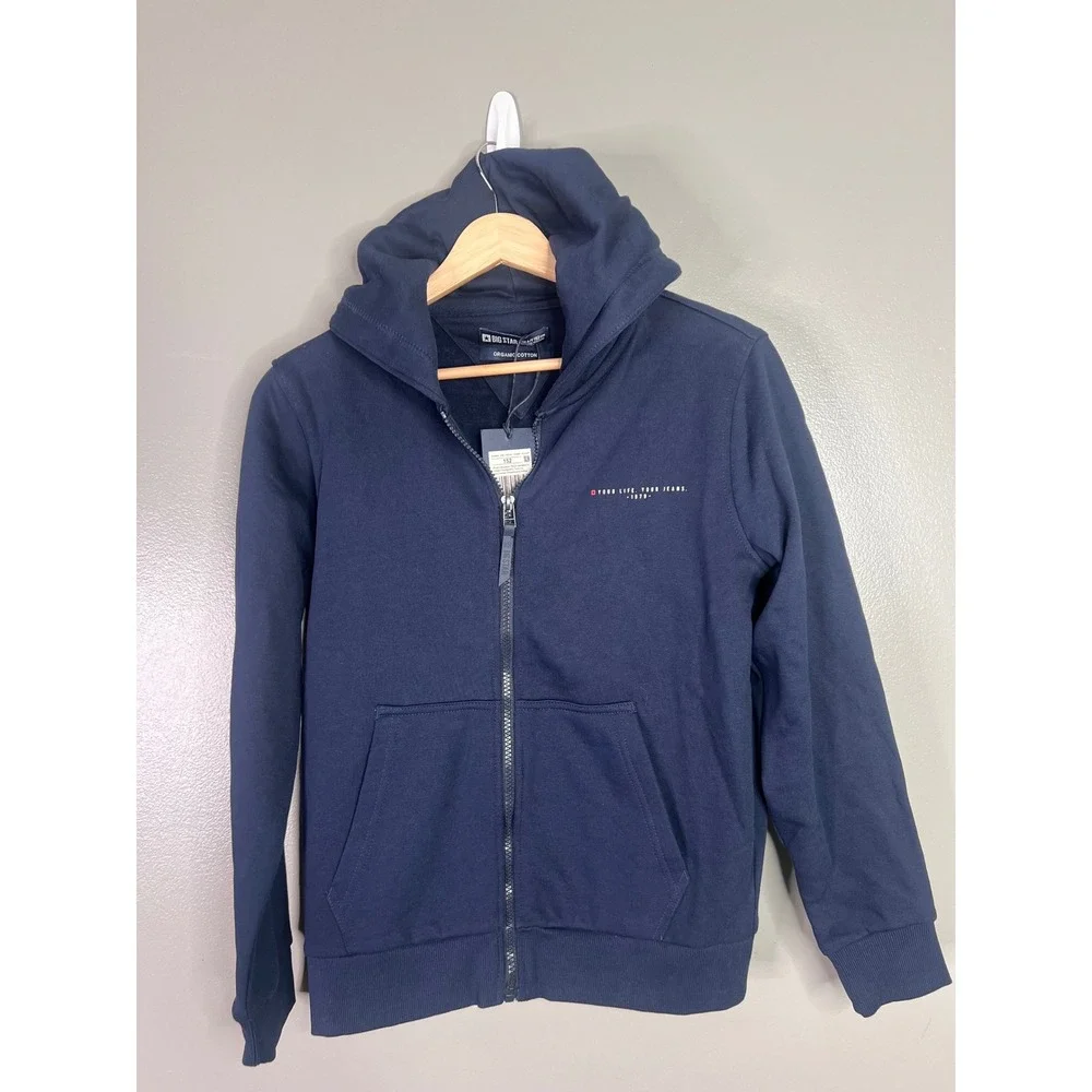 Big Star Severus Zip Hoodie Boys Navy Blue Organic Cotton Sweatshirt Size 11/12
